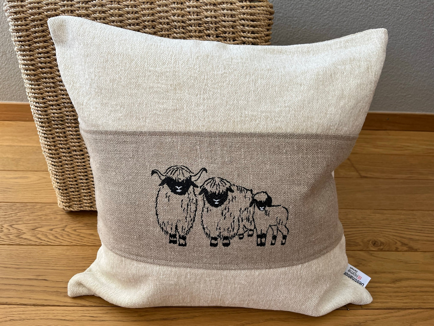 Blacknose Sheep cushion cover, three sheep, cream