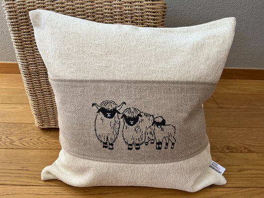 Blacknose Sheep cushion cover, three sheep, cream