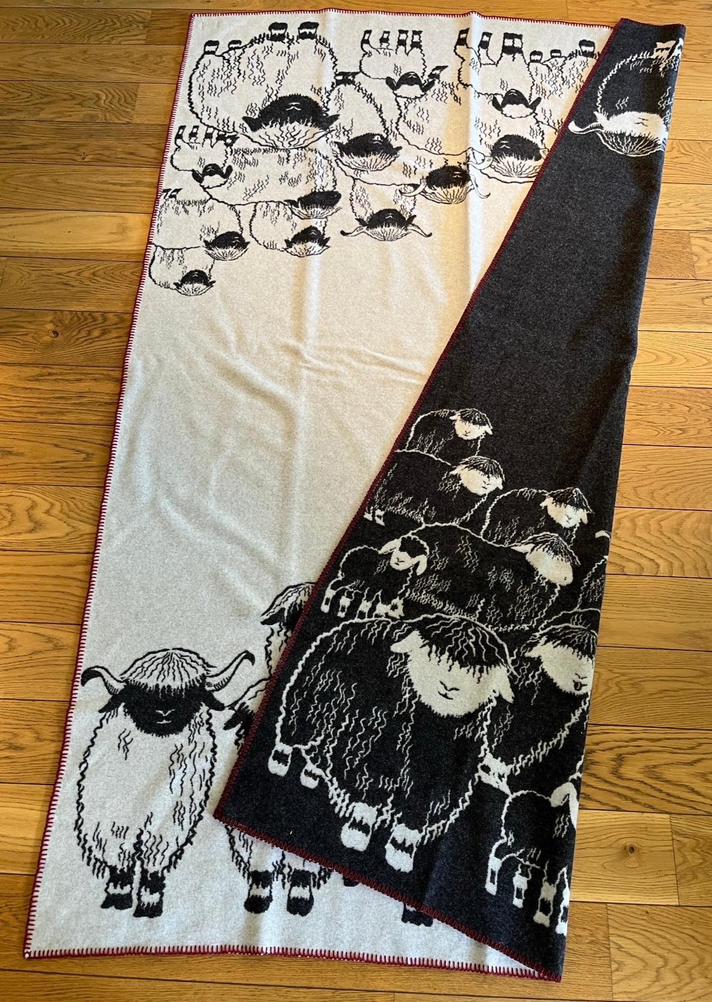 Blacknose Sheep blanket, red border