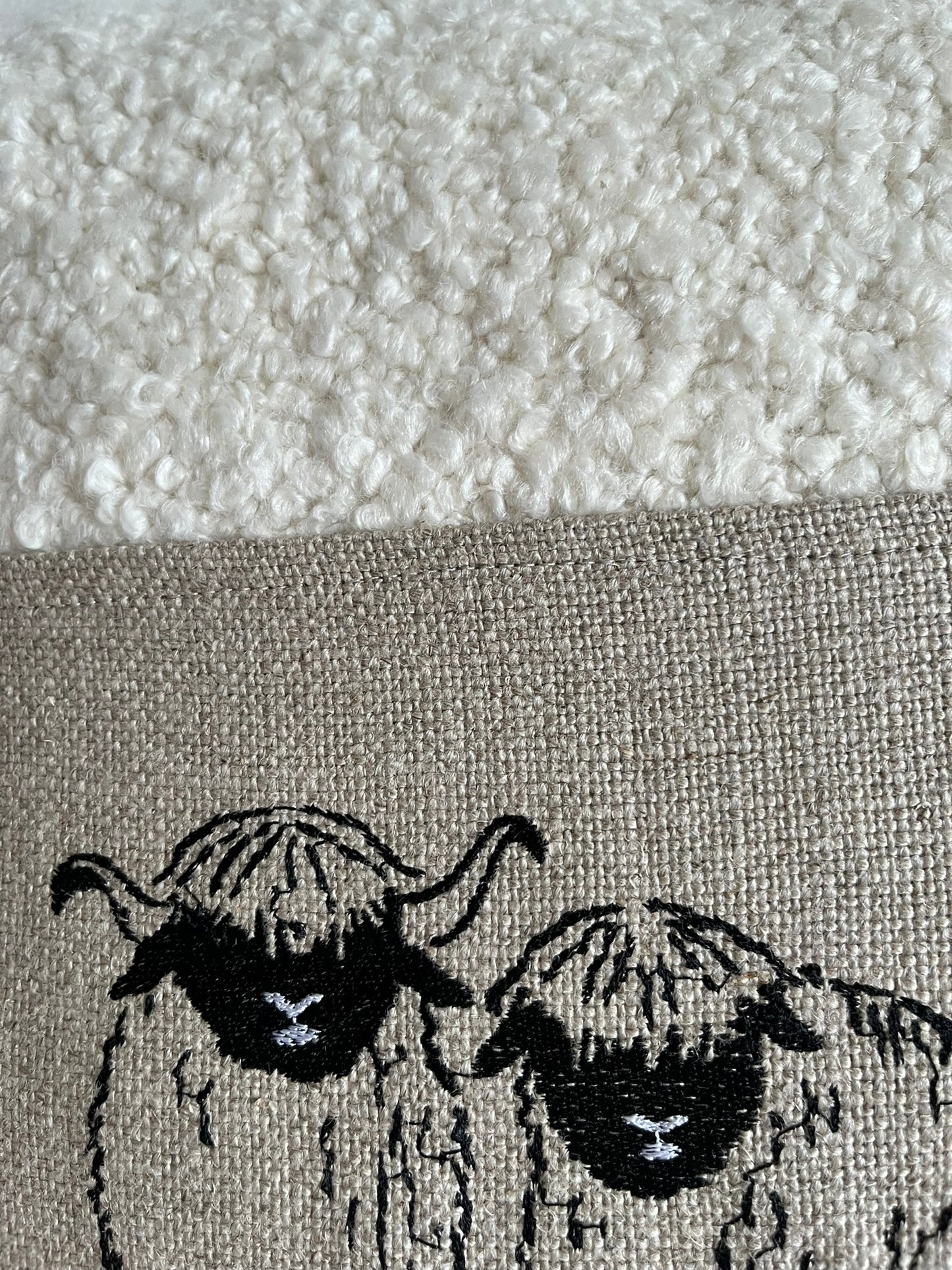 Blacknose sheep cushion cover, three sheep, curly white