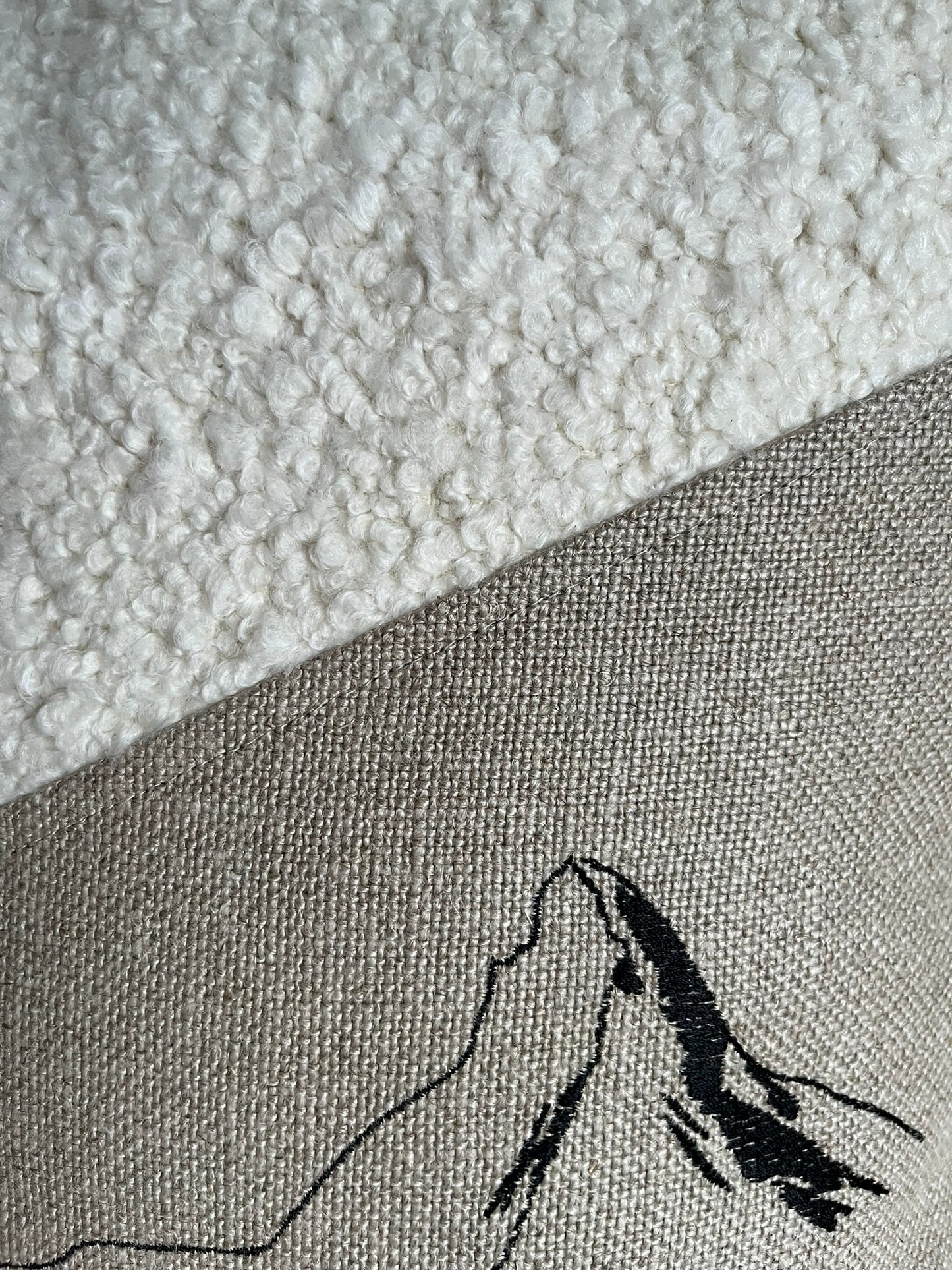 Blacknose Sheep with Matterhorn cushion cover, curly white