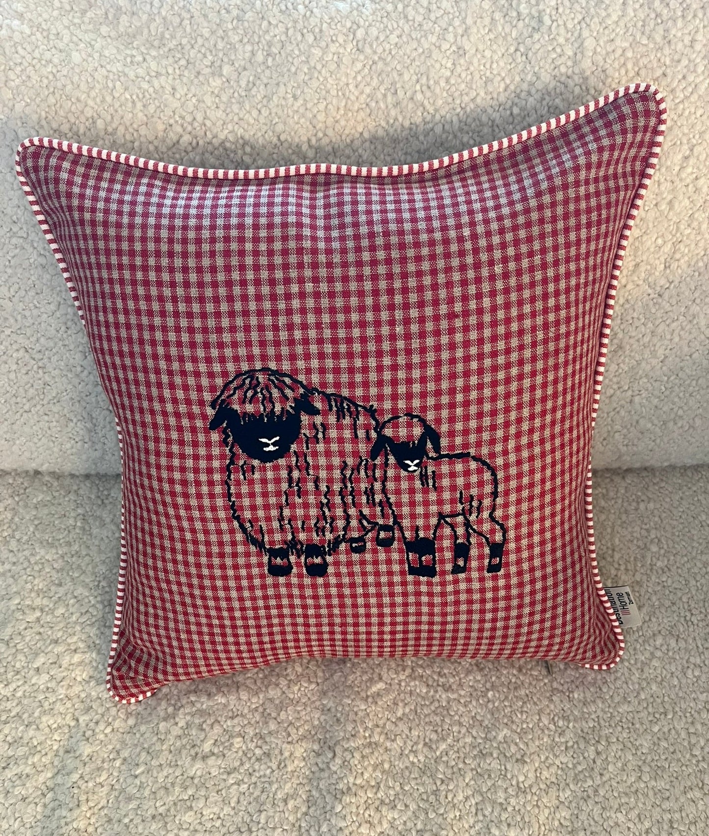 Blacknose Sheep cushion cover, two sheep, red