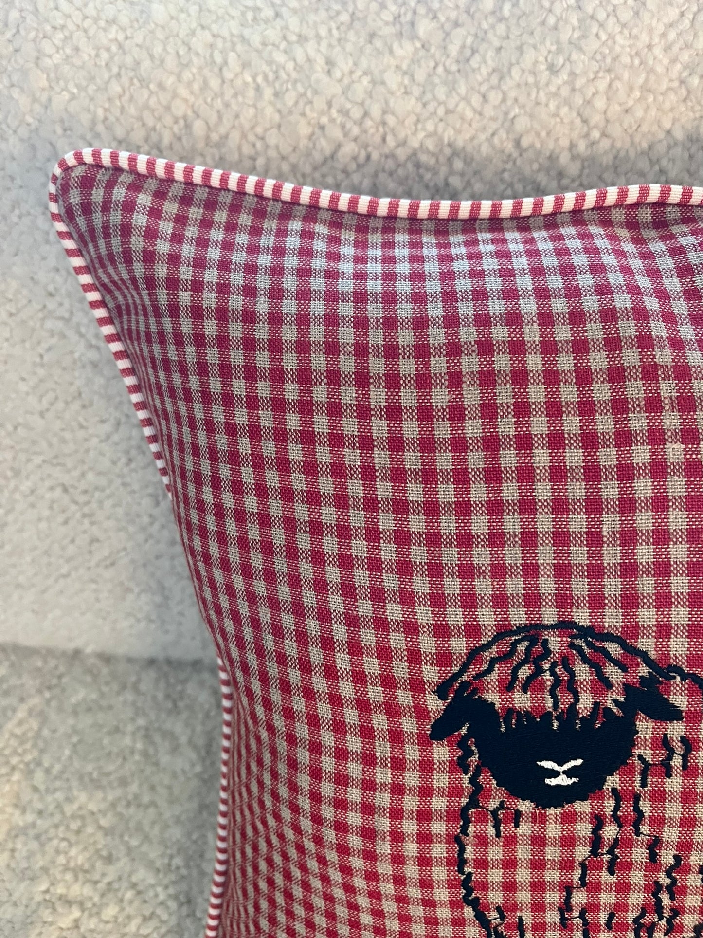 Blacknose Sheep cushion cover, two sheep, red
