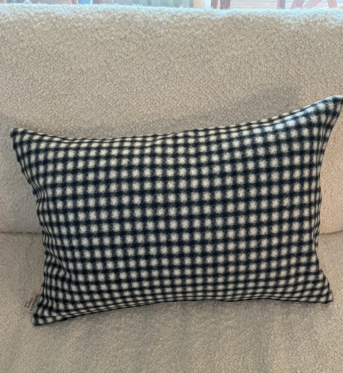 Blacknose sheep wool cushion cover, group of sheep