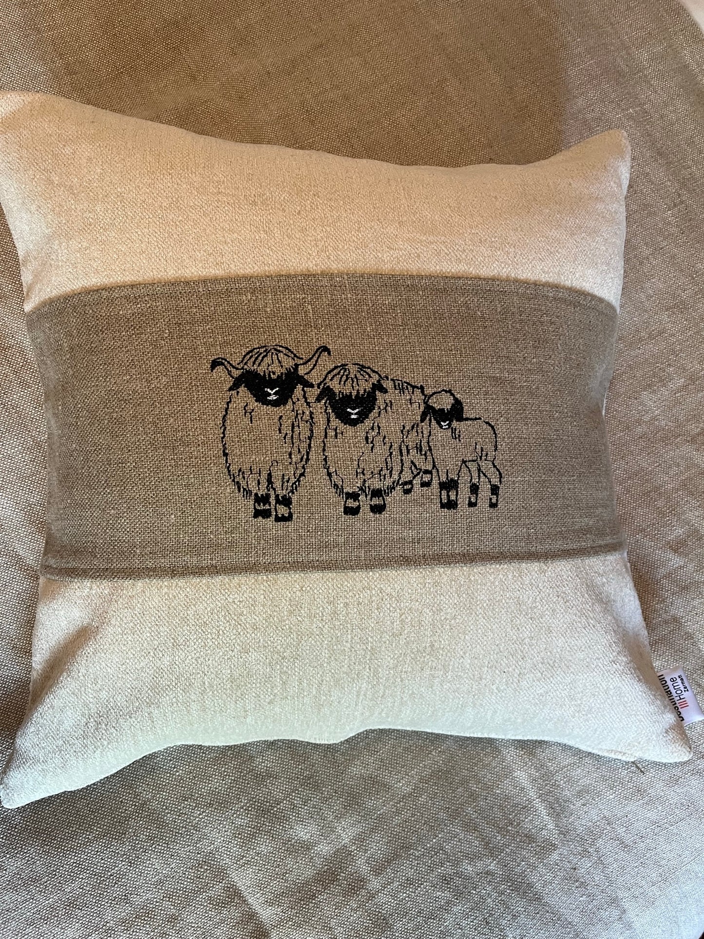 Blacknose Sheep cushion cover, three sheep, grey
