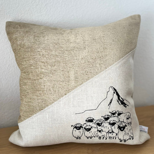 Blacknose Sheep with Matterhorn cushion cover, beige