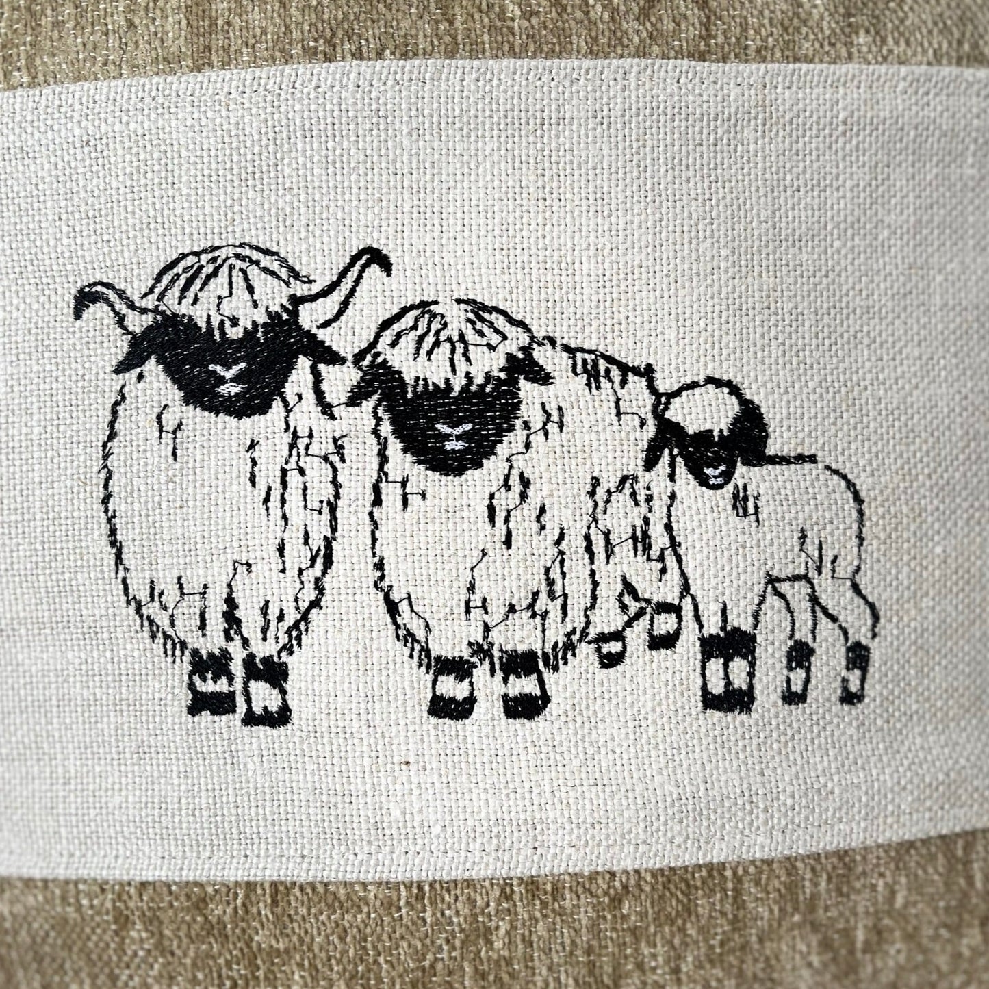 Blacknose Sheep cushion cover, three sheep, beige