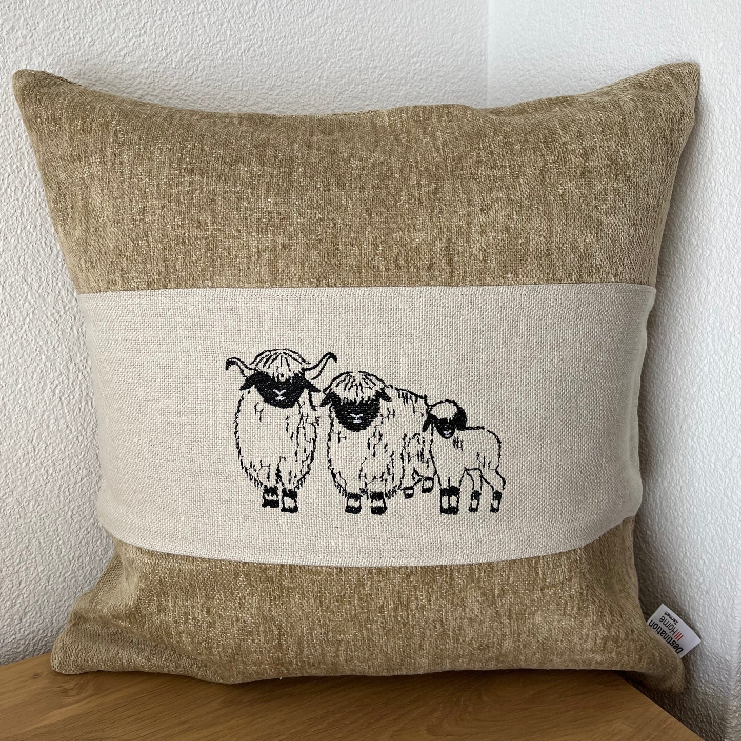 Blacknose Sheep cushion cover, three sheep, cream