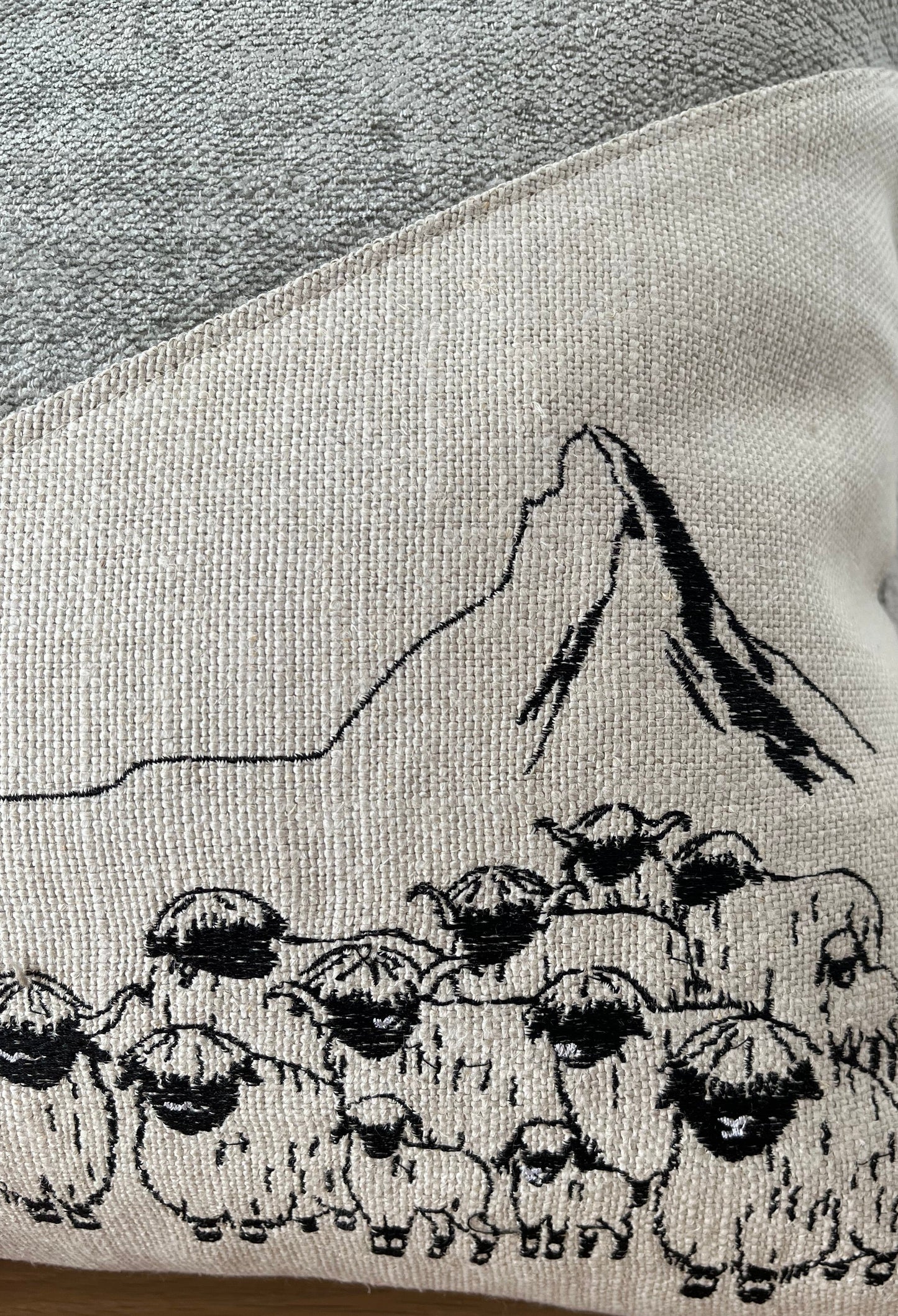 Blacknose Sheep with Matterhorn cushion cover, grey