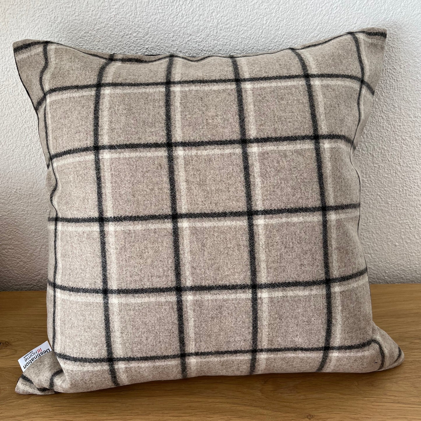 Deer design cushion cover, check pattern centered, grey/beige