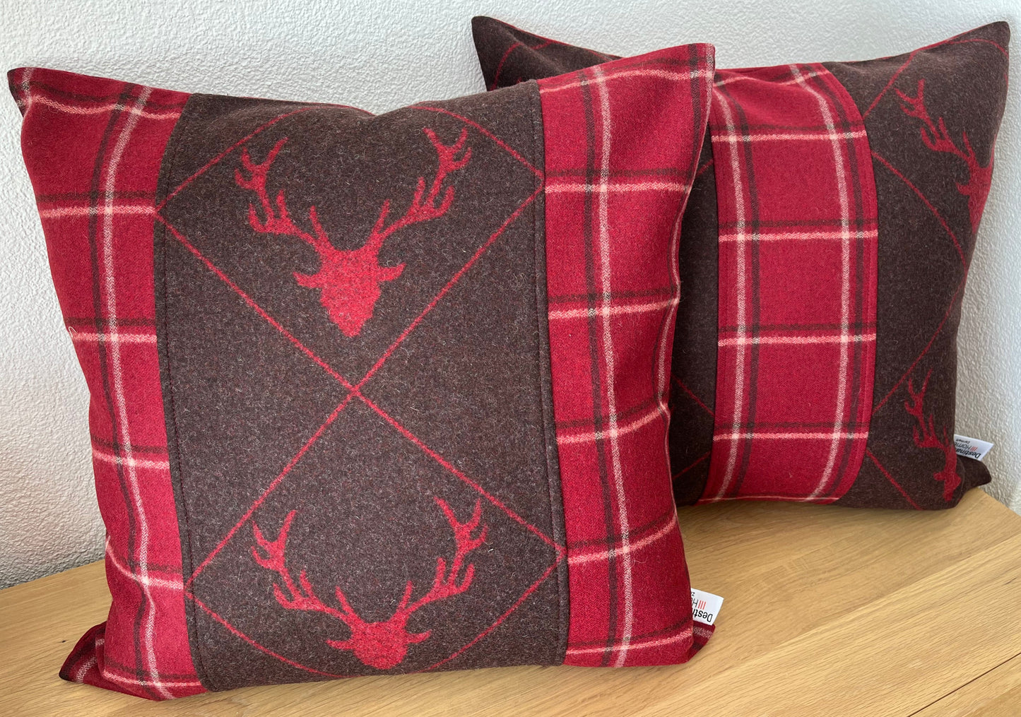 Deer design cushion cover, deer centered, red/brown